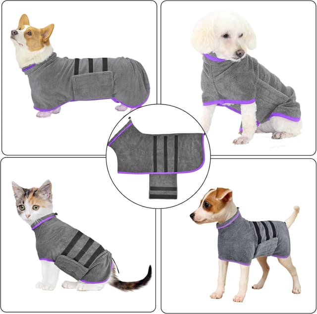 Detalle de KATELUO Mikrofaser Hundebademantel – schnell trocknend für Katzen und kleine bis mittelgroße Hunde (Grau, S)