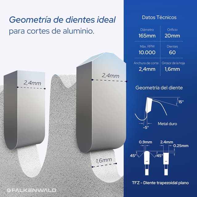 Thumbnail 5 de FALKENWALD Hoja de sierra 165 x 20 mm para aluminio