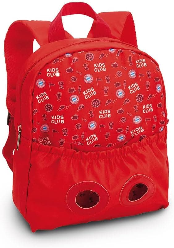Detalle 2 de NICI Rucksack 21x26 cm mit Plüschtier Bär Berni (25 cm) FC Bayern München, rot – Kita- & Kindergarten-Rucksack