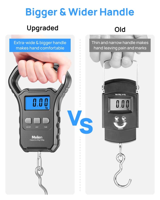 Detalle de Meilen Fish Scale luggage scale (110lb/50kg) with backlit LCD and large handle