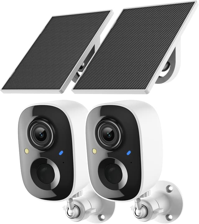 Detalle de Fazoxo 2K Solar Wireless Outdoor Security Cameras (2-Pack) with WiFi, Spotlight Color Night Vision, 2-Way Audio, Siren, SD/Cloud