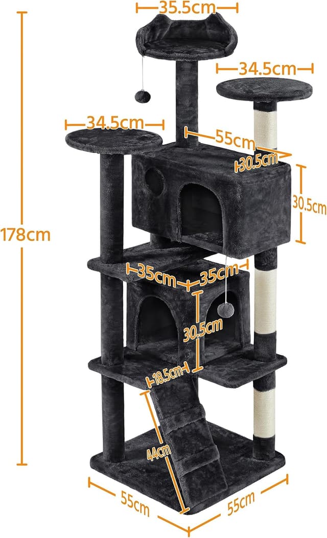 Detalle 2 de Yaheetech 178cm Multi-level Cat Tree Tower with 2 Condos, 2 Platforms and 3 Scratching Posts