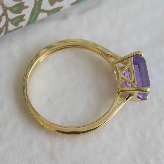 Detalle de Baguette Amethyst Ring aus 925 Sterling Silber vergoldet – Größe US 8 (Ø 18,2 mm)