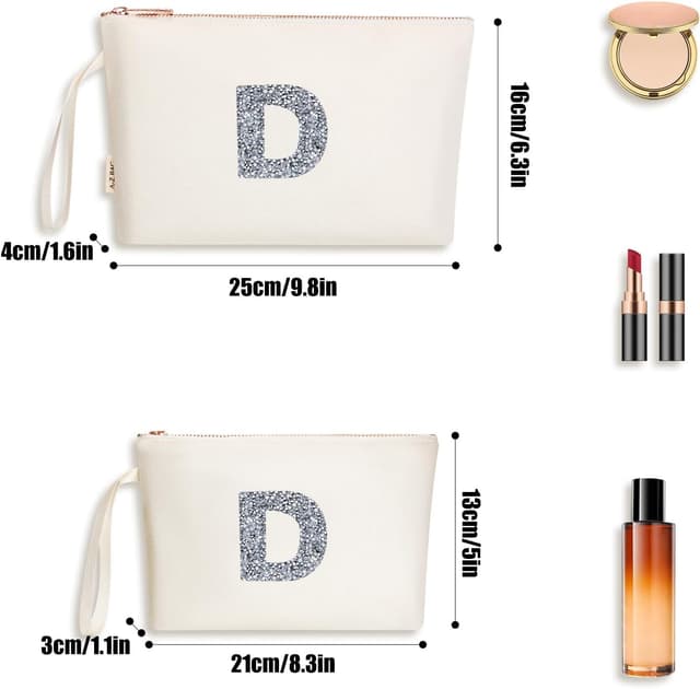 Detalle de A-Z BAG Personalisierte Kosmetiktaschen mit Initiale (Set: große & kleine Schminktasche) mit Glitzer-Dekor