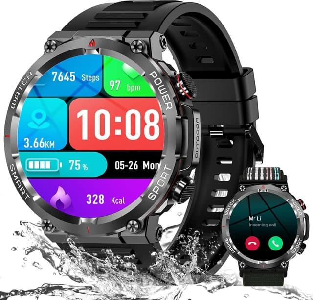 Detalle de IOWODO Smartwatch Uomo con chiamate Bluetooth, cardio, SpO2 e 100+ modalità sport