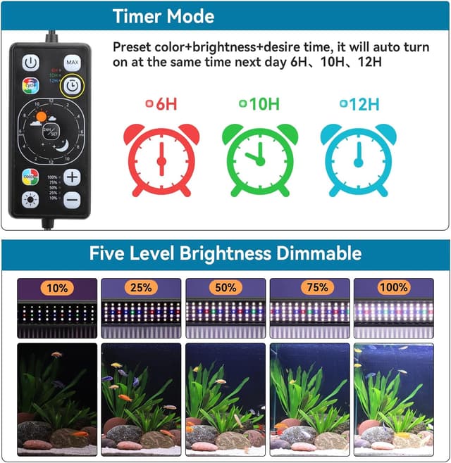 Detalle de hygger 14W Aquarium LED Light with 24/7 day-night cycle, timer and extendable bracket