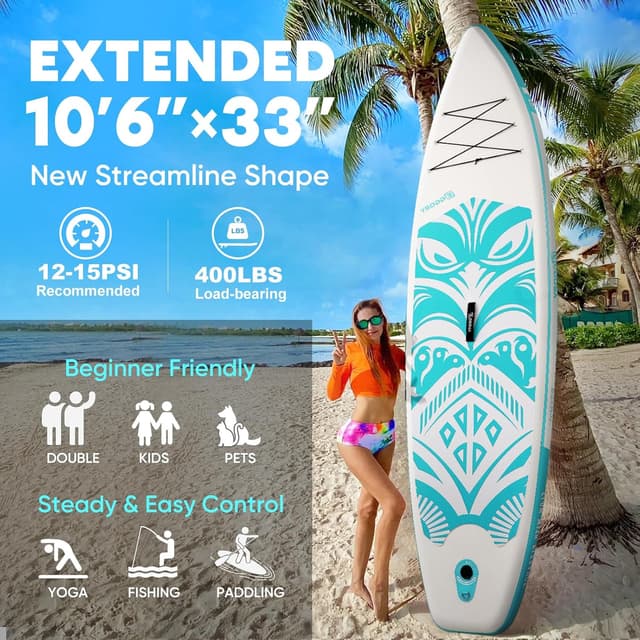 Detalle de EGGORY Inflatable Paddle Board Set (Extra Wide SUP) with Removable Fin, Pump & Waterproof Phone Pouch