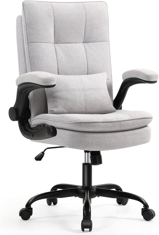 Detalle de Asukale ergonomischer Bürostuhl mit hoher Rückenlehne, atmungsaktivem Stoff, 150-kg-Belastung und Wippfunktion (PC-Stuhl, grau)