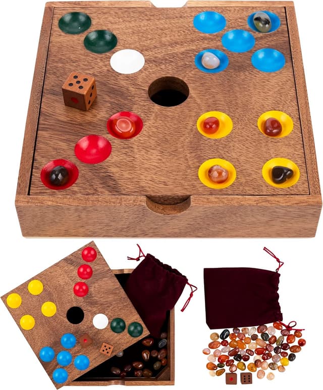 Detalle de Engelhart 350443 Schweinelöcher/Edelsteine – strategisches Brettspiel aus Nussbaumholz (18,3 × 18,3 × 4 cm)