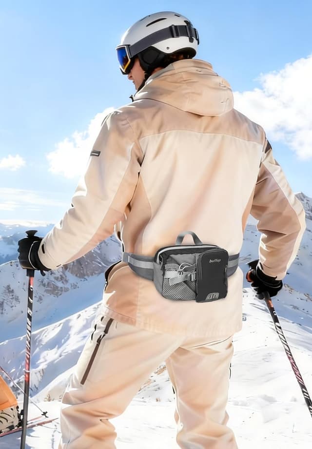 Detalle de buffup® Bauchtasche mit Flaschenhalter – ultraleichte Hüfttasche fürs Outdoor-Training, Radfahren, Wandern & Laufen