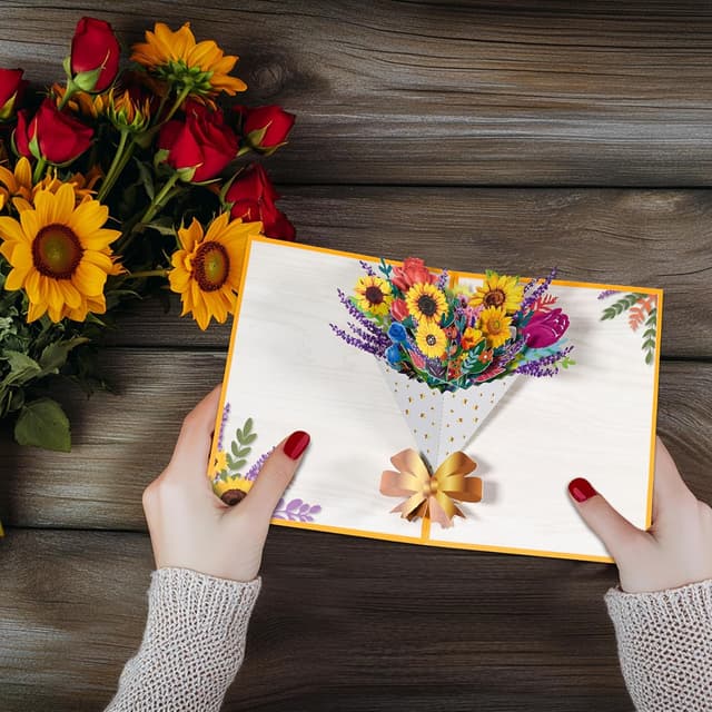 Thumbnail 6 de Sunflower Bunch Pop Up Paper Flower Bouquet Greeting Card with Blank Note & Envelope