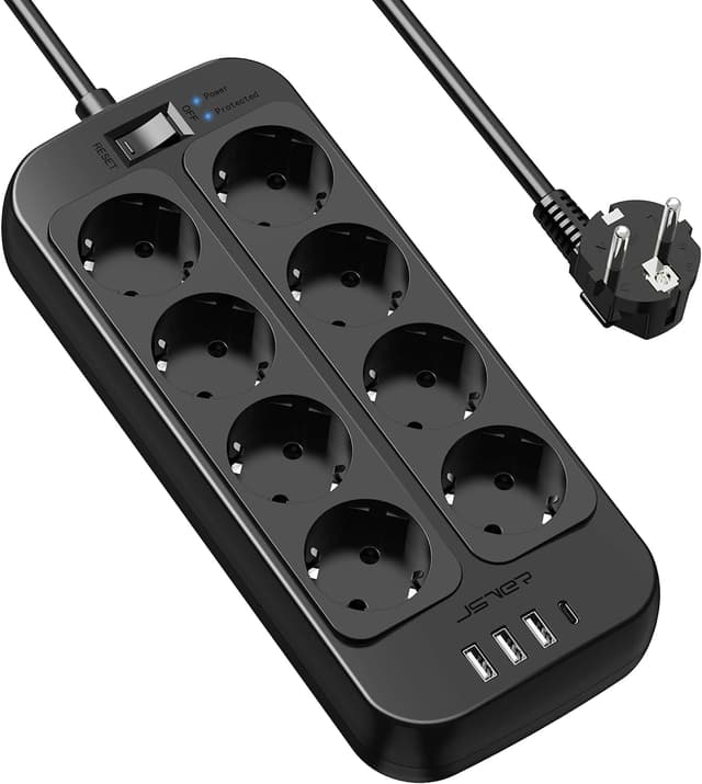 Detalle de JSVER Ciabatta elettrica con USB 12 in 1, multipresa a muro da 2 m (3680W, 16A) con protezione sovratensione e 8 uscite AC