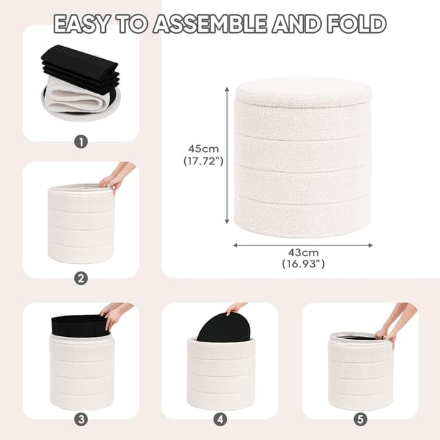 Thumbnail 6 de PINPLUS Round Storage Ottoman with Tray 1️⃣