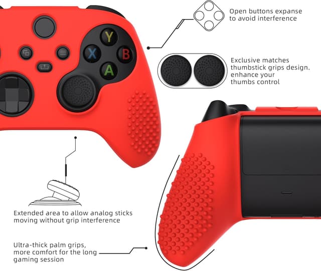 Detalle de eXtremeRate PlayVital Passion Red 3D Studded Silicone Cover for Xbox Series X/S Controller (with 6 black thumb grips)