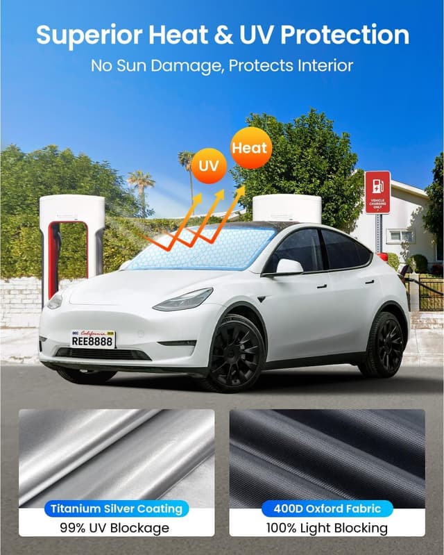 Detalle de REEVAA Sunshade for Model Y, 99% protection