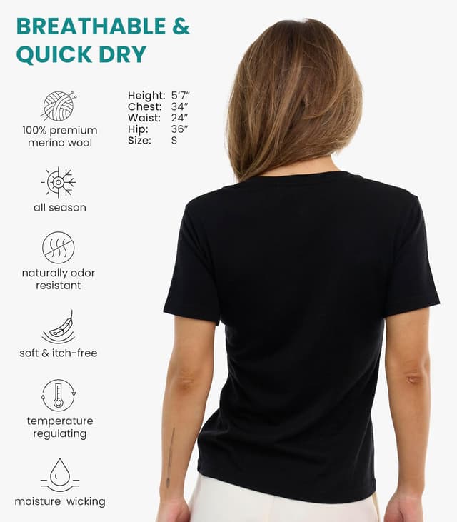 Detalle 2 de Merino.tech Women’s 100% Merino Wool Base Layer Short Sleeve Tee (165 g/m²)