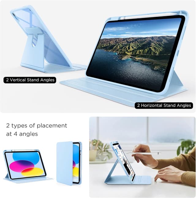 Detalle de CACOE 360 Rotating Case for iPad (A16) 11th/10th Generation with Pencil Holder – Shockproof Light Blue