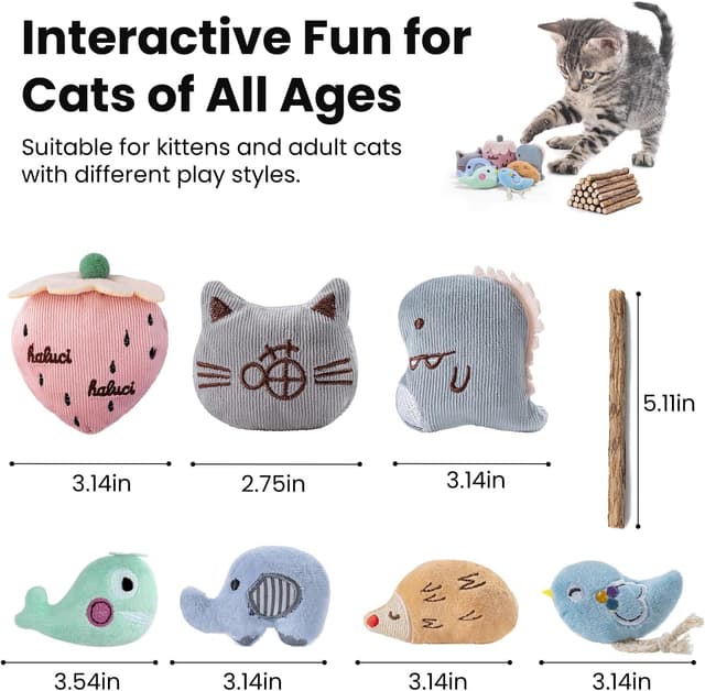 Detalle de Katzenspielzeug-Set mit Katzenminze: Katzenspielzeug Kissen & Matatabi-Sticks (37-teilig)