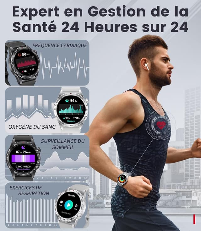 Thumbnail 6 de Montre connectée homme FITFLEX : écran AMOLED 1,43" HD, appels Bluetooth et suivi santé (IP68)