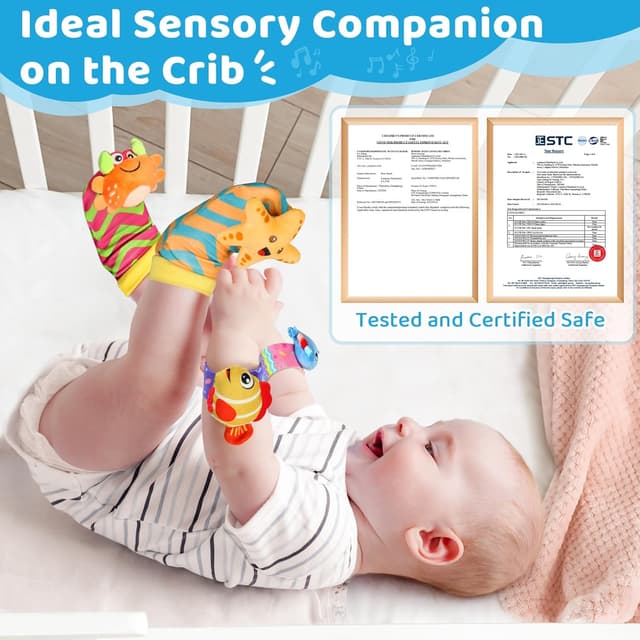 Detalle de Foot Finders Wrist Rattles sensory socks & wrist rattles for babies (newborn–12 months) – marine life