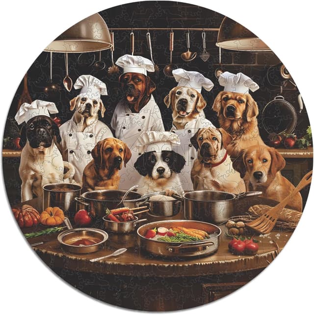 Detalle de Iconic Puzzles Cani Chef, puzzle in legno 100% sostenibile (taglia L) da 600 pezzi