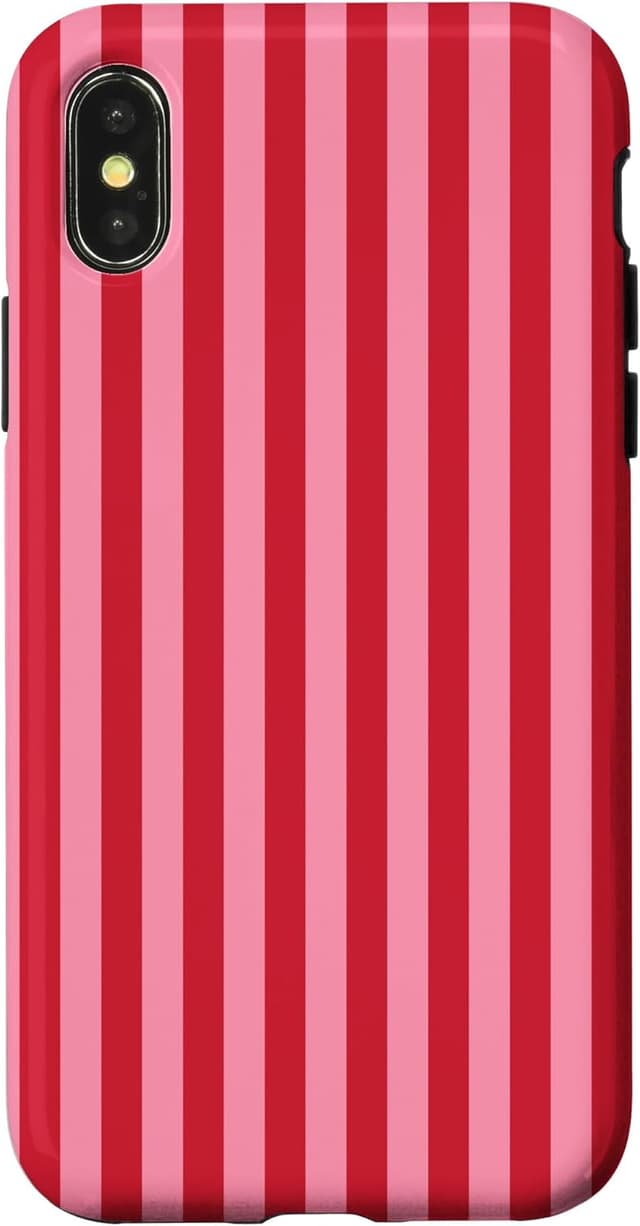 Detalle de Coque Jolies lignes verticales pour iPhone 13 Pro : rayures roses et rouges au style rétro