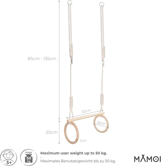 Detalle 2 de MAMOI Anelli ginnastica in legno per bambini 50kg