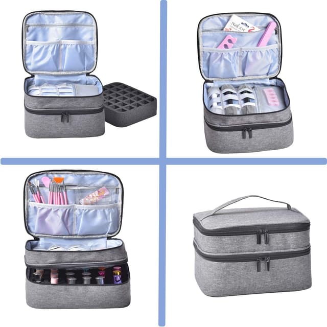 Detalle 1 de Nail Polish Carrying Case Bag for up to 30 Bottles – Double-Layer Storage & Padded Protection