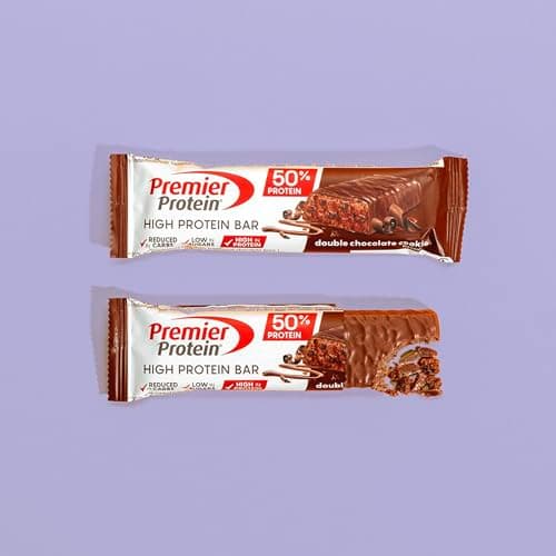 Detalle de Premier Protein High Protein Bar 50% Double Chocolate Cookie (16x40 g), baja en azúcar y baja en carbohidratos