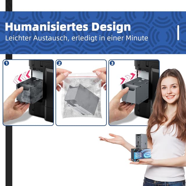 Detalle de Spaceink Wartungsbox T6715/T6716 (C13T671500/C13T671600) – Resttintenbehälter für ausgewählte Epson WorkForce Pro & WorkForce Modelle