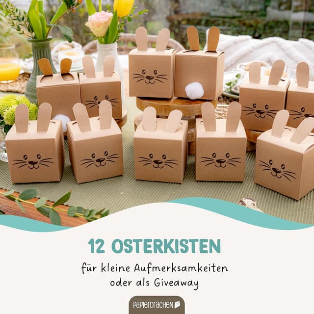 Detalle 2 de Papierdrachen 12 Osterhasenboxen naturbraun
