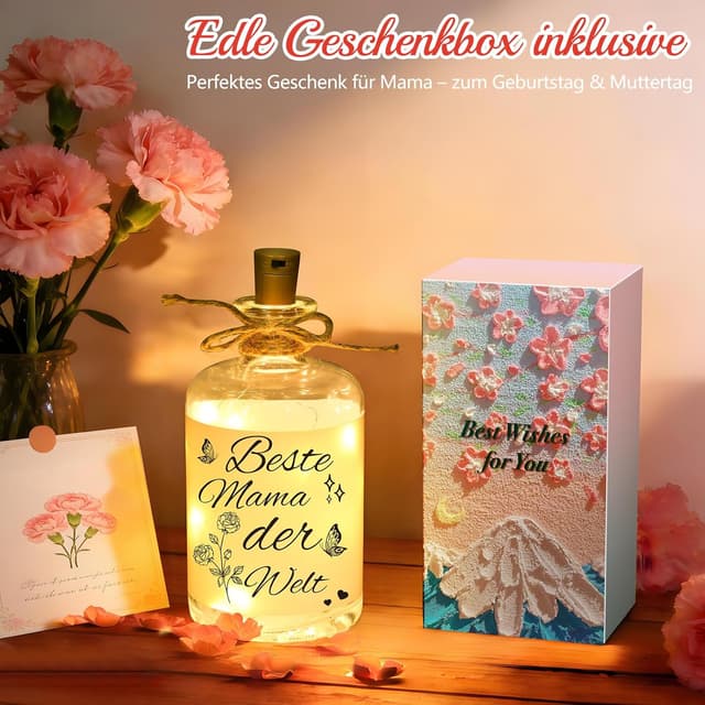 Detalle de Linkax Muttertagsgeschenk LED-Flaschenlicht „Beste Mama der Welt“