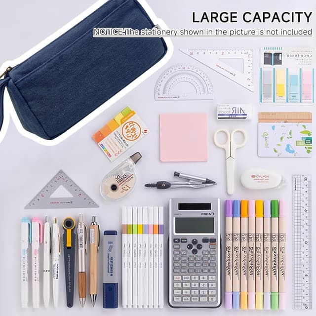 Detalle 2 de Boziee Oxford-Stoff Federmäppchen Mäppchen (dunkle Denim) – große Kapazität mit Doppelreißverschluss