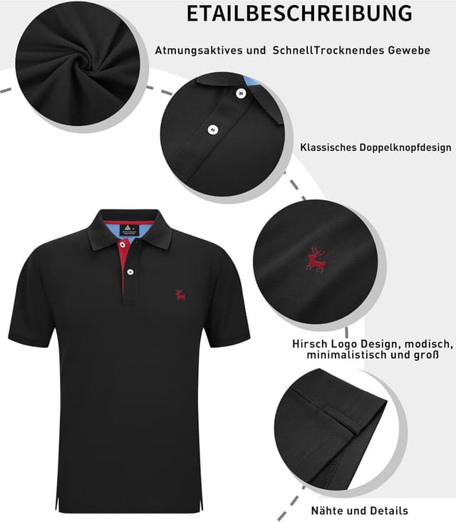 Detalle de SwissWell Herren Kurzarm-Poloshirt atmungsaktives Golf-T-Shirt für Sommer und Business