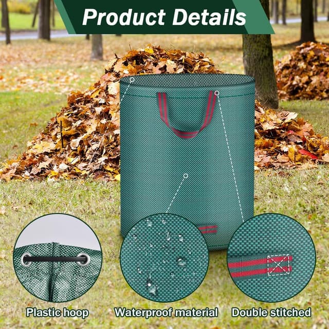 Detalle de Flintronic Gartenabfallsack (3× 120 l) für Grünschnitt, Laub- und Gartenabfälle – faltbar