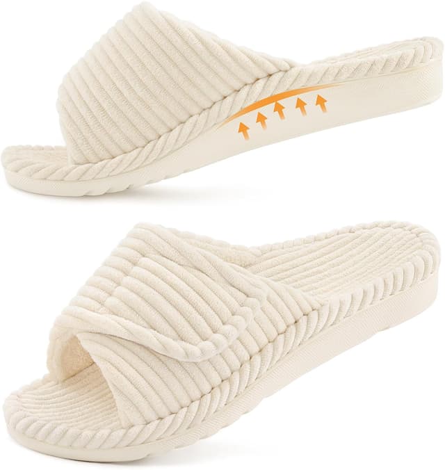 Detalle de Litfun Orthopedic House Slippers for Women with Adjustable Arch Support (Open Toe Corduroy)