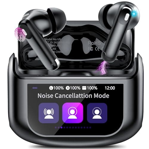 Detalle de Thunelec Auriculares inalámbricos Bluetooth con pantalla táctil LED, ANC+ENC, 48H e IP7 (negro)