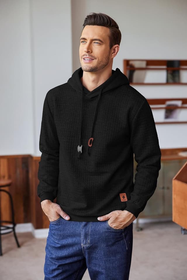 Detalle de COOFANDY Pull à capuche homme à carreaux avec cordons de serrage