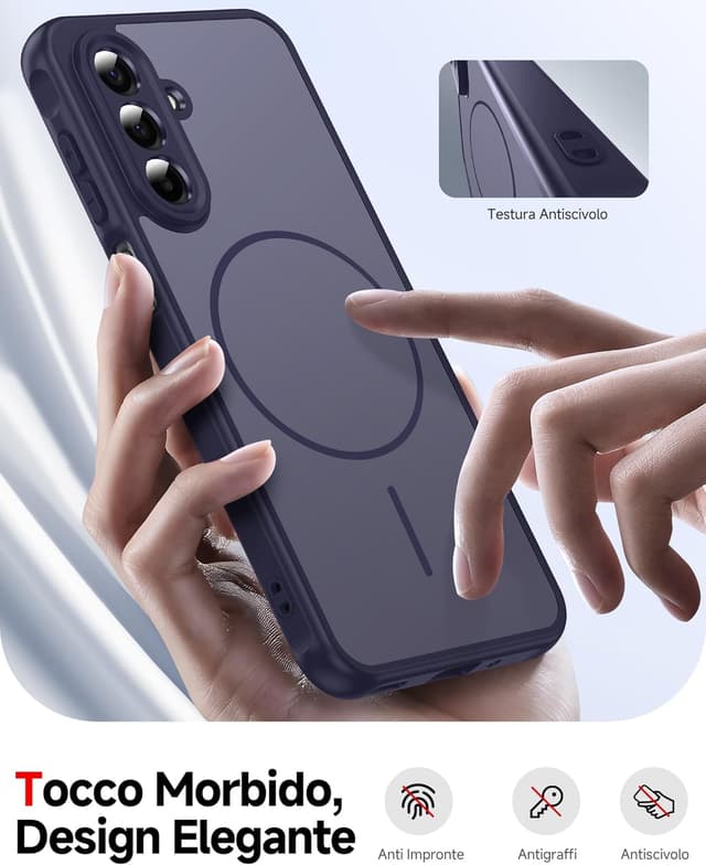 Detalle 2 de LeYi Cover magnetica con custodia TPU/PC per Samsung Galaxy A17 5G con 2 vetri temperati, anti-impronte e antiurto, blu