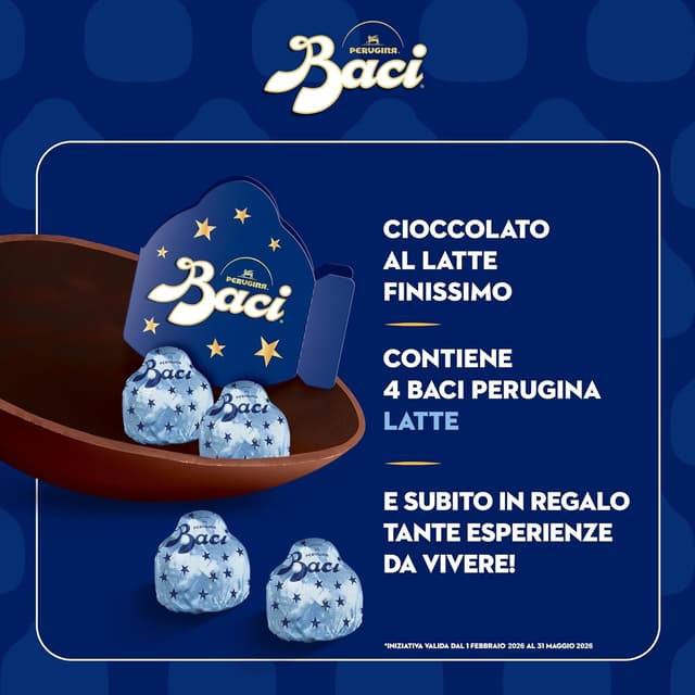 Detalle de Uovo di Pasqua 2026 BACI PERUGINA al cioccolato al latte con sorpresa e 4 cioccolatini 265 g