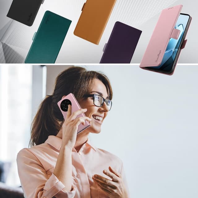 Detalle de Yunubeyii Handyhülle für OnePlus 13 mit RFID-Blocker, Kartenfächern und Magnetverschluss (Klapphülle, Rosa)