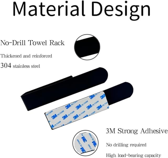 Detalle de Porta Asciugamani Adesivo da Parete 22 cm in acciaio inox 304 SUS304 con adesivo 3M, nero opaco