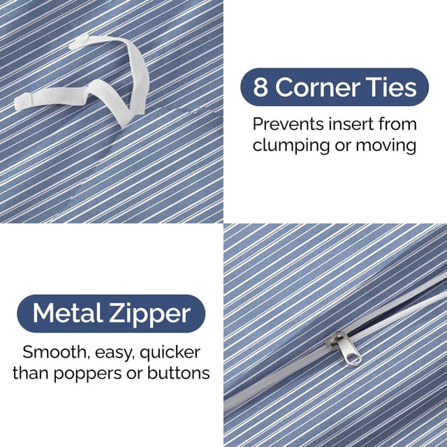 Detalle de Blue Stripes 3 Twin/Twin XL Duvet Cover (68" x 90") with Zipper Closure and Corner Ties
