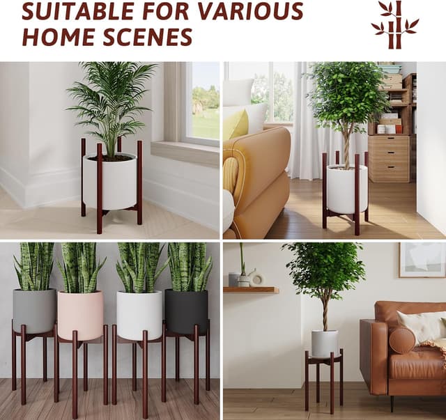 Detalle 2 de Bamworld Adjustable Plant Stand (Bamboo) for indoor planters, width 8 to 12 inches – Reddish Brown corner stand