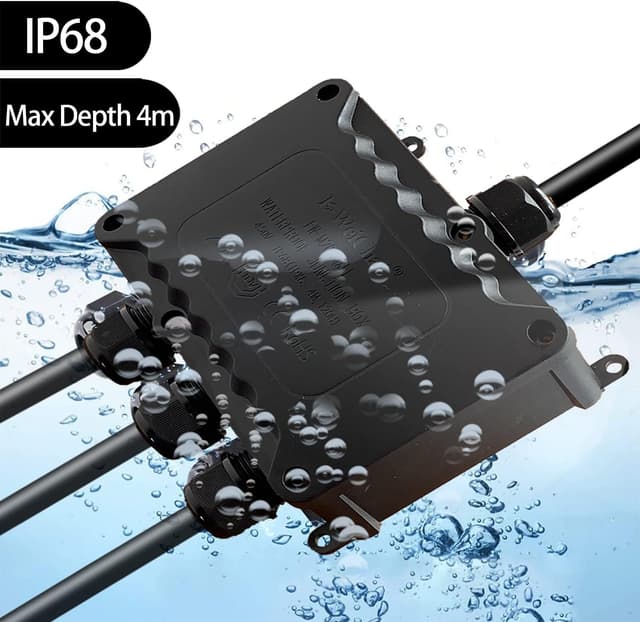 Detalle 2 de Wasserdichte Abzweigdose IP68 (Ø5–Ø12 mm) 4-Wege für Außenanlagen – TÜV-geprüft, schwarz