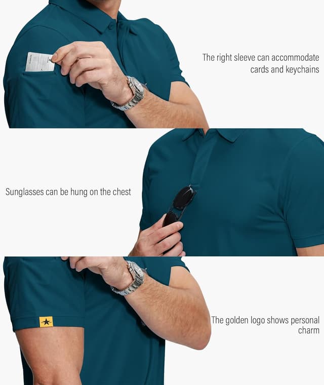 Detalle 2 de ZITY 5-Pack Men’s Short-Sleeve Performance Polo Shirts (Moisture-Wicking, Stretch) for Golf & Tennis