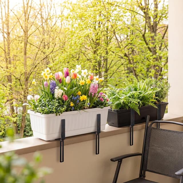 Detalle 2 de 2er H-Form Blumenkastenhalterung (ohne Bohren) passend für Blumenkästen 15–23 cm