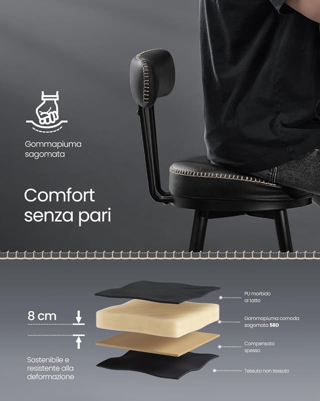 Thumbnail 6 de VASAGLE EKHO LBC089B01: set di 2 sgabelli da bar girevoli con schienale, altezza 65 cm (nero inchiostro)