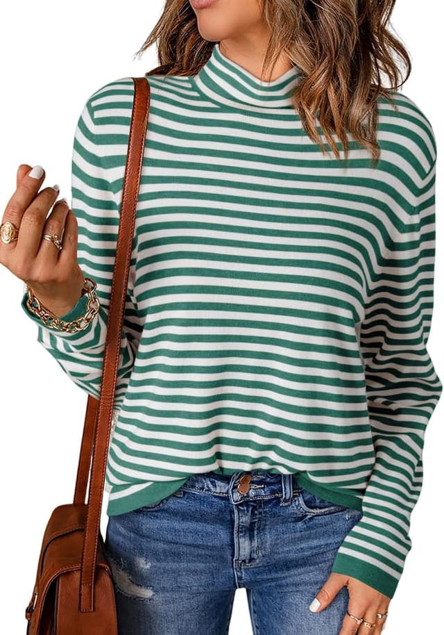 Detalle 2 de Dokotoo women’s striped half-turtleneck pullover jumper (long sleeve, colour block, UK S–XXL)