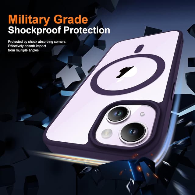 Detalle de ORETECH Hülle für iPhone 13/14 (6,1 Zoll) mit 2 Schutzfolien & Mag-Safe-Kompatibilität – Tiefes Violett